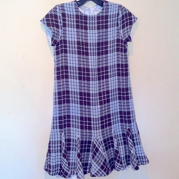 HELENA Tweed Plaid Flounce Girl Dress Short Sleeve Lined Crewneck Brown Gray 16 - Picture 1 of 9